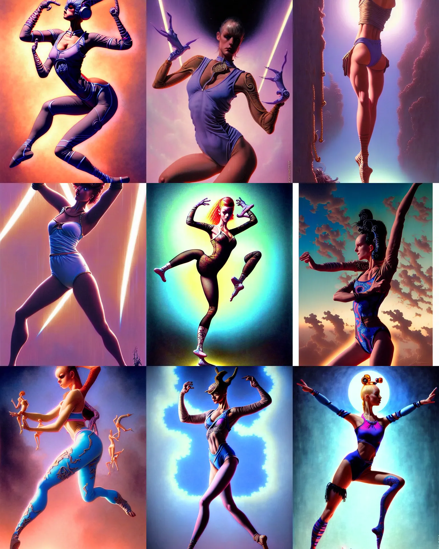 Image similar to leotard, bikini, thigh high socks, eighties aerobics outfit, dramatic lighting, ultra realistic, intricate details, the fifth element artifacts, highly detailed by peter mohrbacher, allen williams, hajime sorayama, wayne barlowe, boris vallejo, aaron horkey, gaston bussiere,
