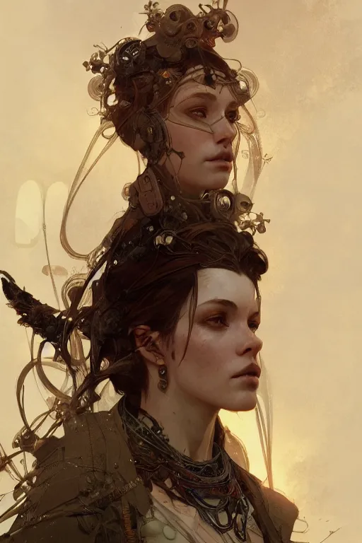 Image similar to A full portrait of a beautiful post apocalyptic celtic explorer, intricate, elegant, highly detailed, digital painting, artstation, concept art, smooth, sharp focus, illustration, art by Krenz Cushart and Artem Demura and alphonse mucha