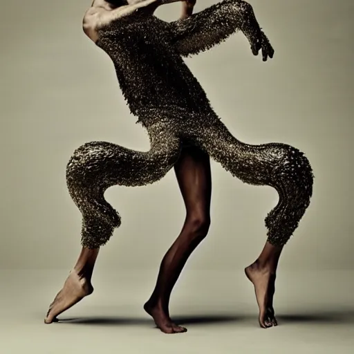 Image similar to a beautiful male dancer wearing iris van herpen couture, photographed by erwin olaf for vogue