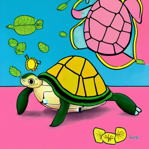 Image similar to a crying turtle by richard scarry