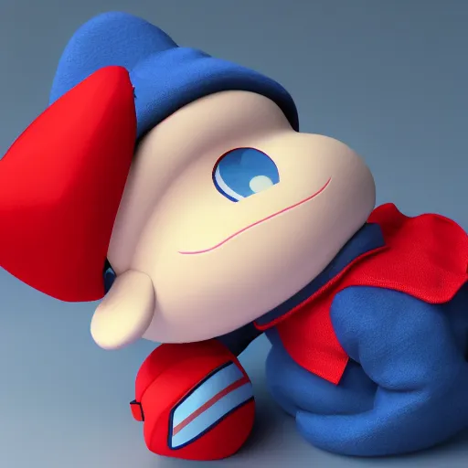 Prompt: cute fumo plush of a boy magician, red and blue uniform, lens flare, vray