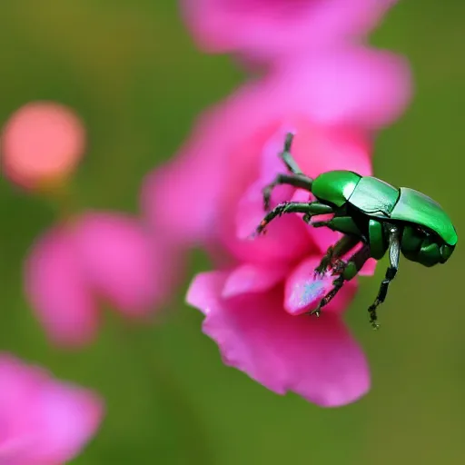 Image similar to rose chafer as a drone creating turbulence above flowers