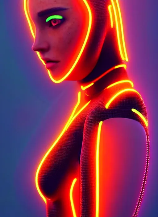 Image similar to a highly detailed long shot photo of sensual female humanoid with freckles cheeks, futurism, cyber neon lighting, detailed futuristic jewelry, futuristic glossy latex suit, profile posing, hyper photorealistic, crispy quality, digital photography, trending in pinterest, cinematic, 4 k ultra hd, art by pascal blanche, art by greg rutkowski, art by artgerm,