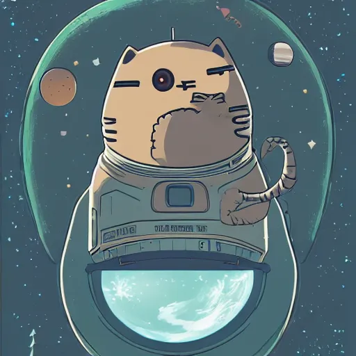 Prompt: portrait of an astronaut pusheen the cat, on a planet, ufo, spaceship, concept art by makoto shinkai, dan mumford, digital art, highly detailed, intricate, sci - fi, sharp focus, trending on artstation hq, deviantart, unreal engine