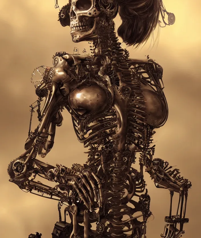 Image similar to Steampunk cyborg skeleton girl, artstation trending, highly detailded