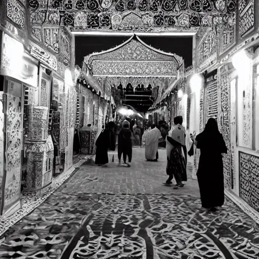 Prompt: arabic lantern bazaar, award winning black and white photography