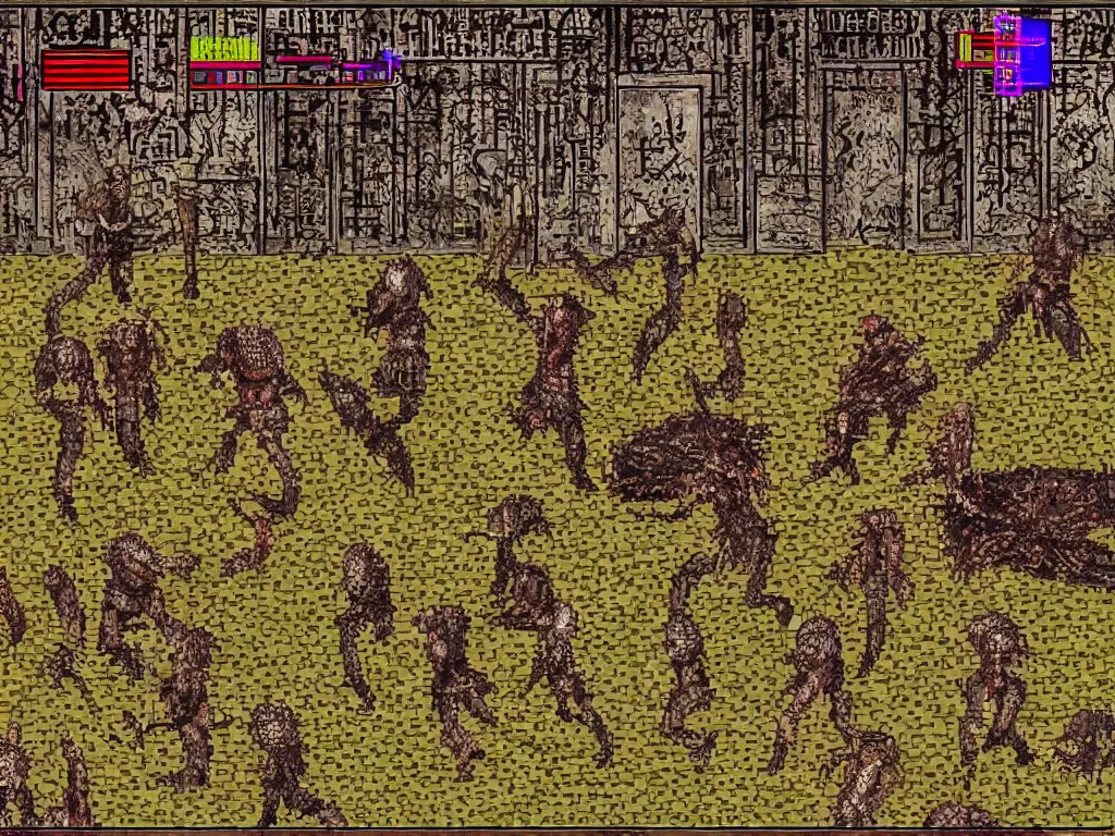 Image similar to Hellraiser Silent Hill Moratl Kombat as a Sega Mega Drive Genesis sidescroller game by H.R. Giger, Junji Ito, pixelated