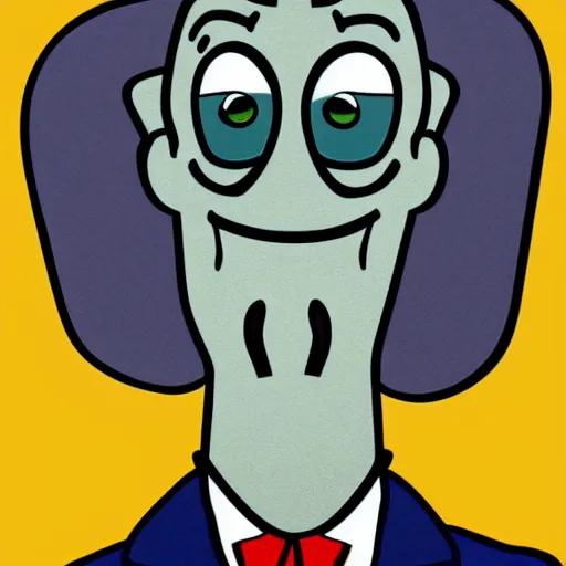 Image similar to handsome squidward portrait, realistic, pop art, vivid