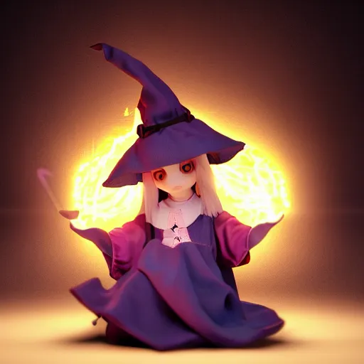 Prompt: cute fumo plush of a girl casting a summoning spell, witch, glowing, vray