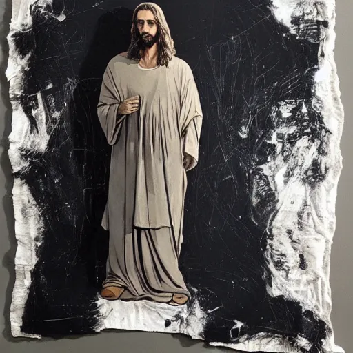 Prompt: jesus in virgil abloh nike streetwear by nicola samori, off - white style