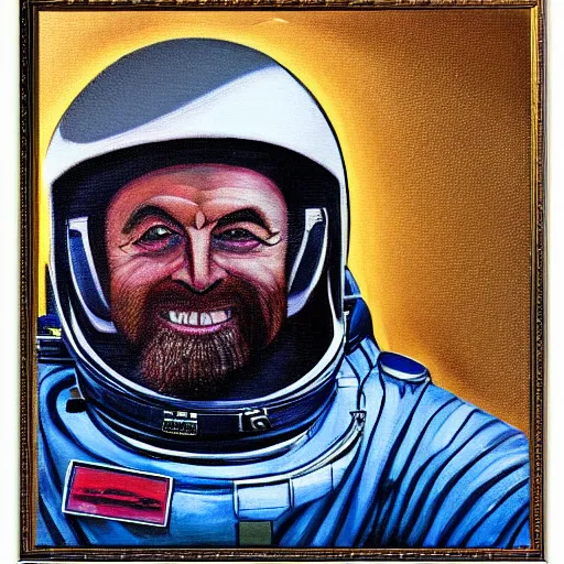 Image similar to set of painting, art noveau, astronauts, with a golden frame