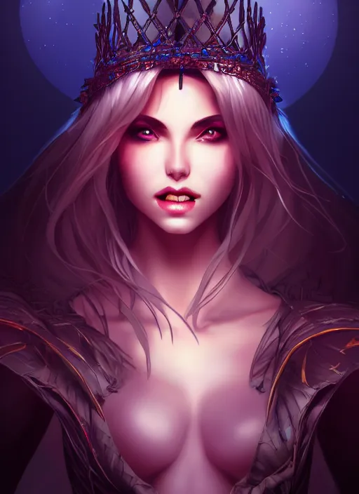 Image similar to queen of the night, highly detailed, artgerm style, artstation, soft light, sharp focus, illustration, character design, concept art