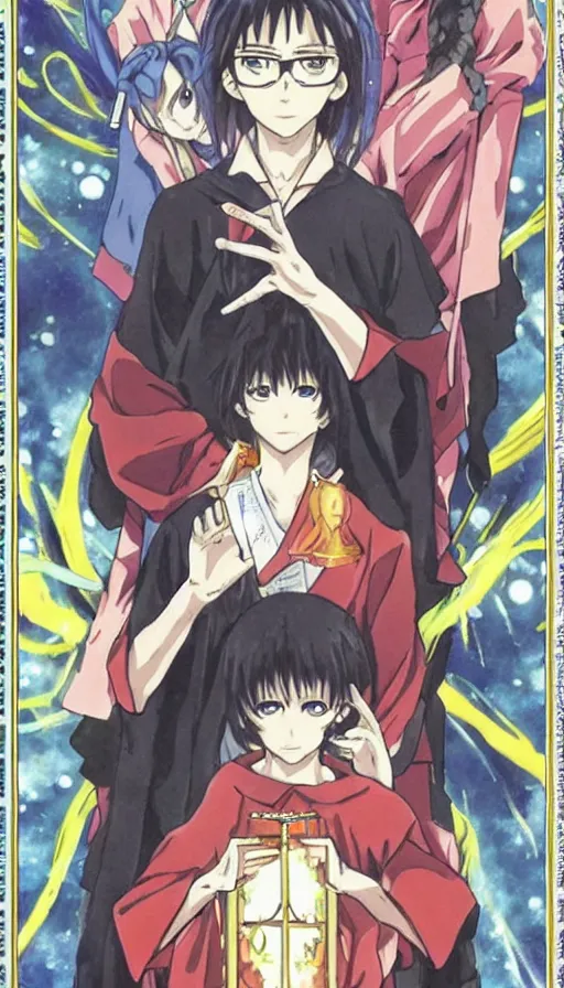 Image similar to anime tarot card based on the card Judgement, drawn by hideaki anno