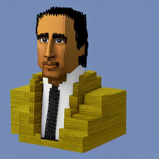 Image similar to bust of nicolas cage made in minecraft