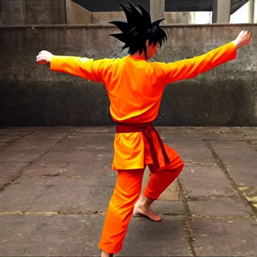 Prompt: photo of goku in shaolin monk stance