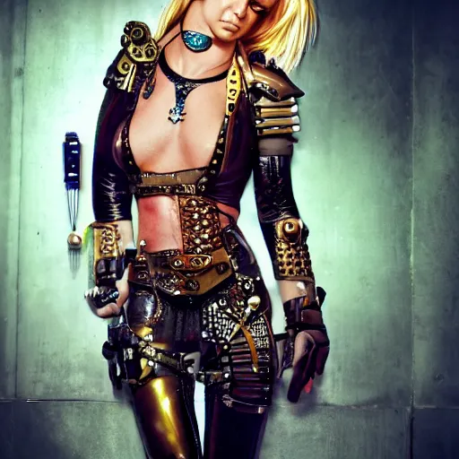 Image similar to britney spears steampunk cyborg, fantasy, sharp focus, contemporary fashion shoot, by edward robert hughes, annie leibovitz and steve mccurry, david lazar, jimmy nelsson, extremely detailed, hyperrealistic, perfect face, octane render