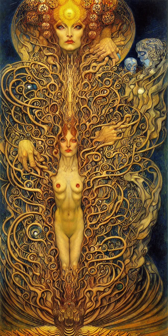 Image similar to Divine Chaos Engine by Karol Bak, Jean Delville, William Blake, Gustav Klimt, and Vincent Van Gogh, symbolist, visionary