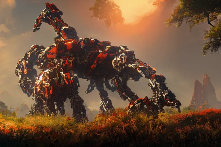 Image similar to fireclaw machine mecha animal beast robot of horizon forbidden west horizon zero dawn bioluminiscence global illumination ray tracing hdr fanart arstation by sung choi and eric pfeiffer and gabriel garza and casper konefal