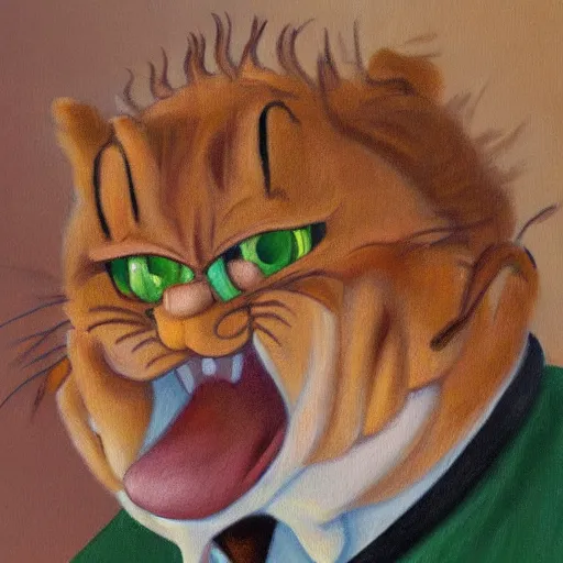 Prompt: A realistic H.R. Griger painting of Garfield