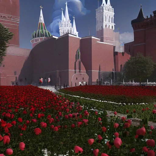 Image similar to huge explosions in the form of white cotton plants in Red Square Kremlin, beautiful dynamic lighting, cinematic, extremely high detail, photo realistic, cinematic lighting, post processed, concept art, artstation, matte painting, unreal engine 8k