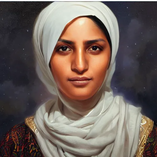 Image similar to portrait of an yemeni woman ( 3 5 ) from yemen in 2 0 2 1, an oil painting by ross tran and thomas kincade