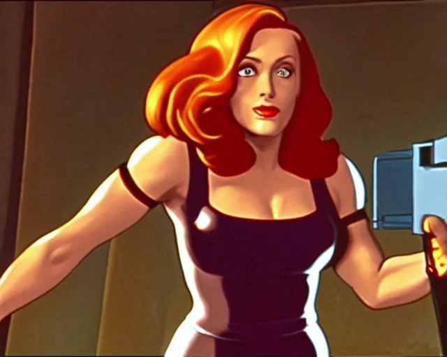 Image similar to Dana Scully on Masters of the Universe (1983), animated cartoon series by Filmation, blu-ray transfer, 5k