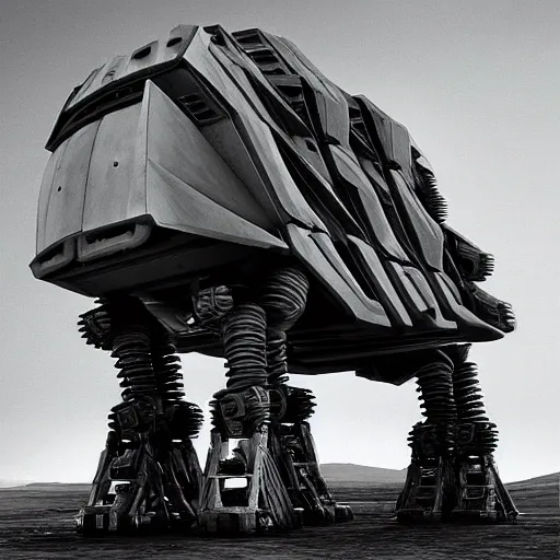 Image similar to SciFi industrial futuristic Brutalism brutalistic huge carrying vehicle desert