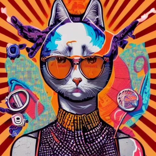 Prompt: Tristan Eaton, Lofi Cat