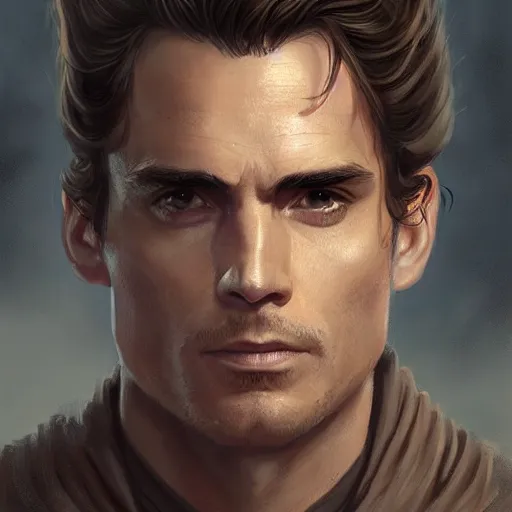 Image similar to portrait of a man by greg rutkowski, a jedi knight that looks like matt bomer, wearing brown robes, star wars expanded universe, he is about 3 0 years old, highly detailed portrait, digital painting, artstation, concept art, smooth, sharp foccus ilustration, artstation hq