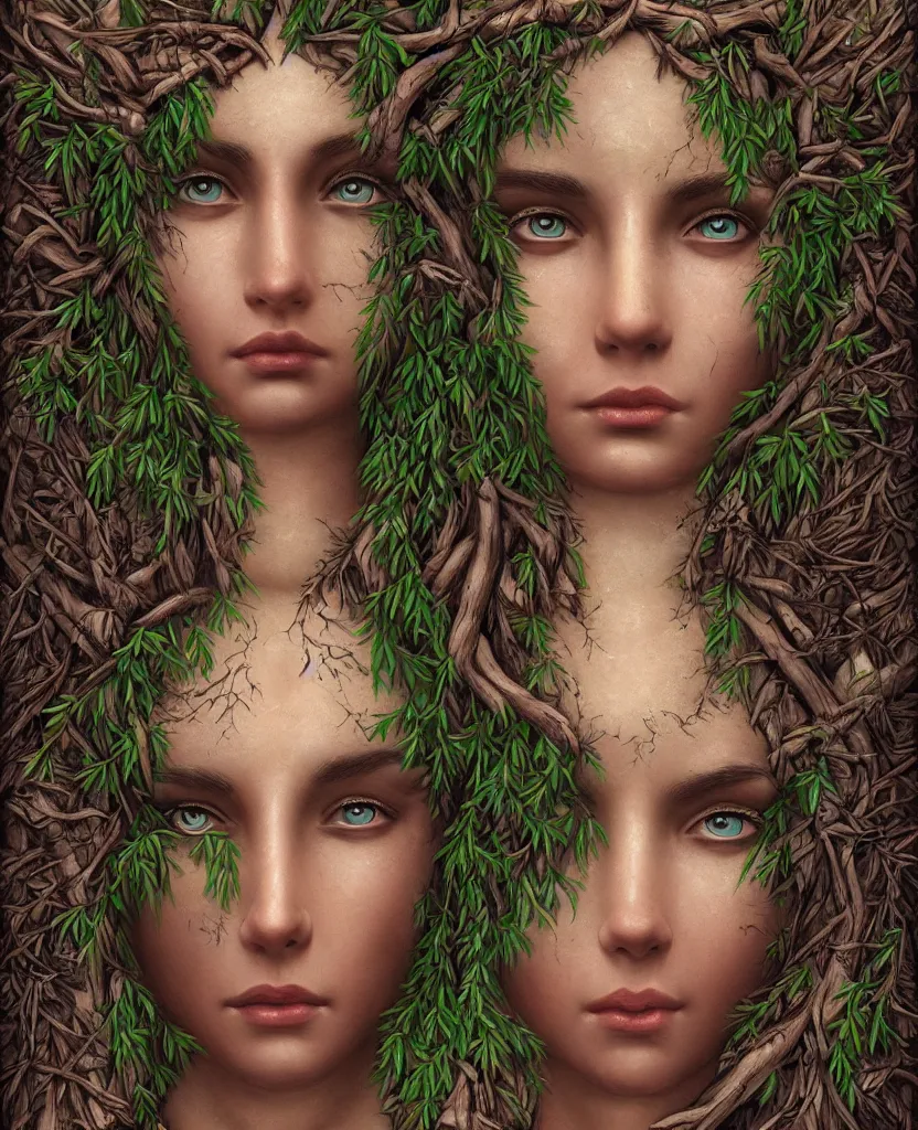 Prompt: goddess of the forest, trending on artstation, striking eyes, symmetrical, 8k, incredible detail