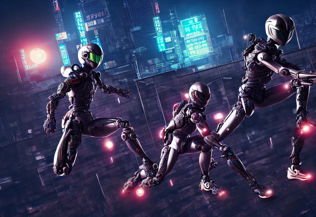 Image similar to kamen rider action pose, human structure concept art, human anatomy, full body hero, intricate detail, hyperrealistic art and illustration by irakli nadar and alexandre ferra, global illumination, on tokyo cyberpunk night rooftop, frostbite engine