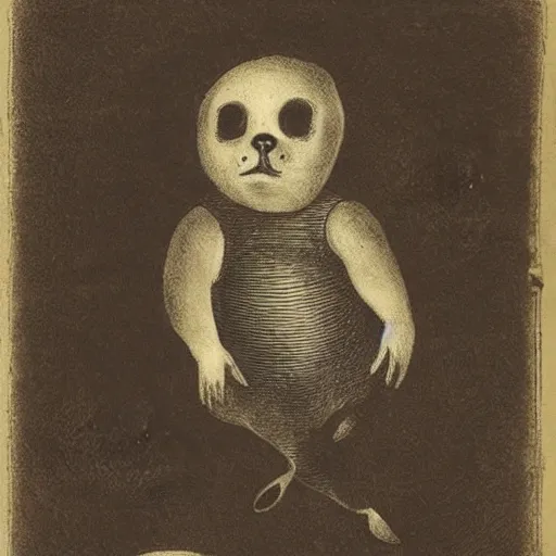 Prompt: “engraving of a baby seal pirate, 1700s”