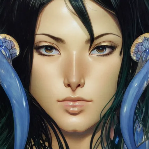 Prompt: highly detailed vfx portrait of nico robin by eiichiro oda!, alphonse mucha, sharp focus, art by artgerm and greg rutkowski!, harsh overhead sunlight, blue eyes!!, large aquiline nose!!, stanley kybric, kaoru mori, intricately detailed, best of behance,