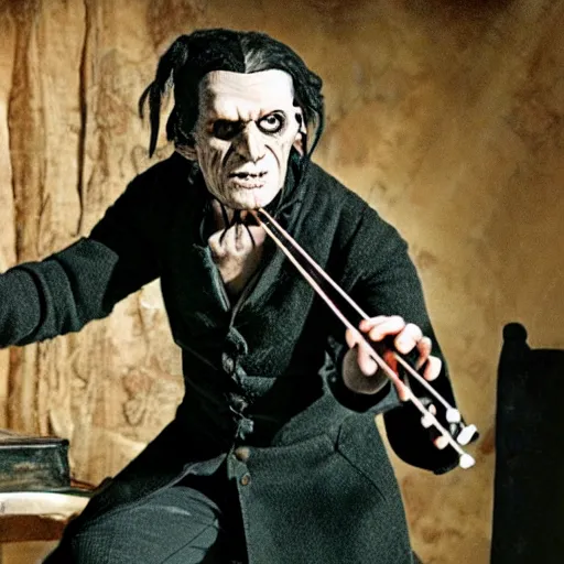 Image similar to UHD candid photo of Frankenstein playing violin, with accurate face, UHD, photorealistic, correct face, photo by Annie Leibowitz