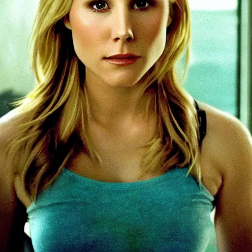 Image similar to beautiful portrait of Kristen Bell in Veronica Mars (2004), highlydetailed, colorful, artistic, 8k, amazing lighting, amazing composition, highly detailed face