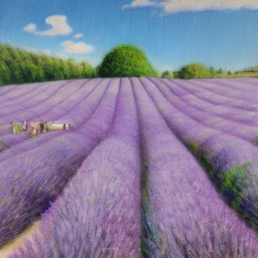 Image similar to albert camus in a lavender field, subtle, intricate details, real masterpiece, oil on canvas