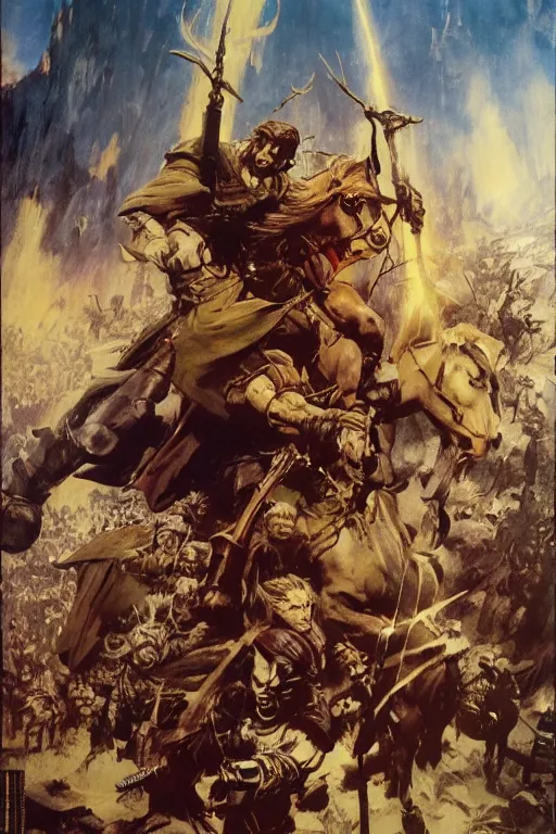 Prompt: Movie poster of Tactics Ogre, Highly Detailed, Dramatic, A master piece of storytelling, by frank frazetta, ilya repin, 8k, hd, high resolution print