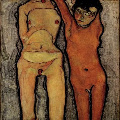 Image similar to 2 girls sketch by egon schiele