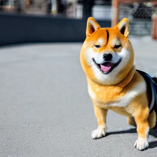 Prompt: a cheeky shiba inu wearing a stolen headset