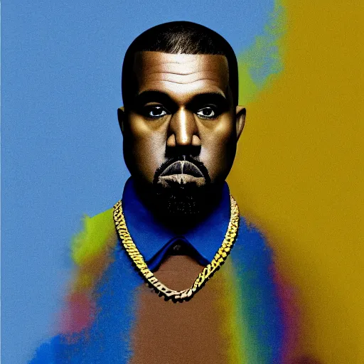 Image similar to kanye west portrait colors blue and yellow