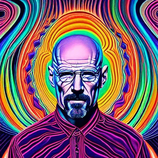 Image similar to psychedelic portrait of walter white painted by alex grey, tool album cover art