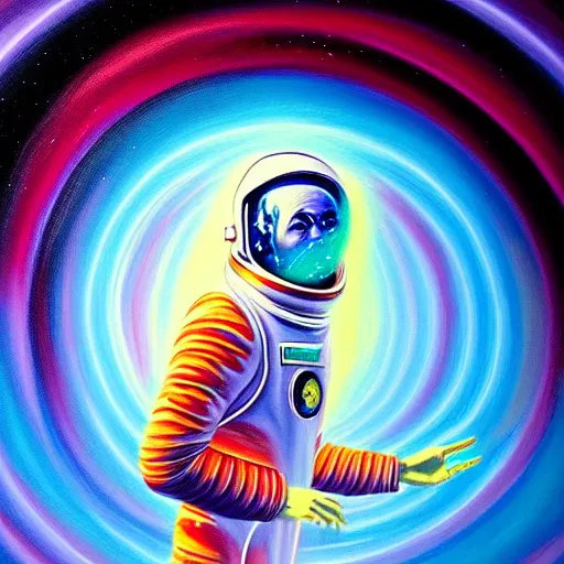 Image similar to transcendent holy spaceman, astral spirit space journey in oil painting, pulled into the vortex, trending on artstation, award winning, emotional, highly detailed ethereal surrealist art