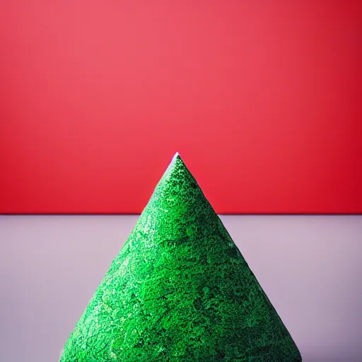 Image similar to a red cone sitting on top of a green cube