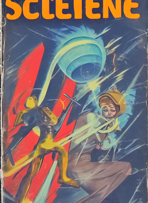 Image similar to 1950s science fiction book cover illustration