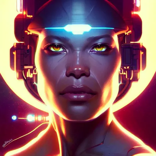 Image similar to cyborg, female, science fiction, highly detailed, digital painting, beautiful eyes, symmetry, concept art, sharp focus, illustration, art by artgerm and greg rutkowski and magali villeneuve and ilya kuvshinov! : : alphonse mucha : : - 0. 2