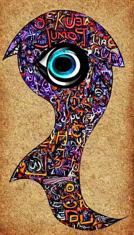 Image similar to eye of horus making the letter k afro futurismo style