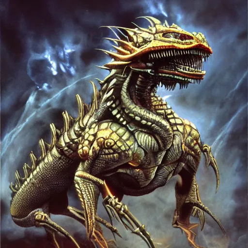 Image similar to cyborg dragon breathing fire concept art by H.R. Giger, extremely detailed, centered, full body 4k