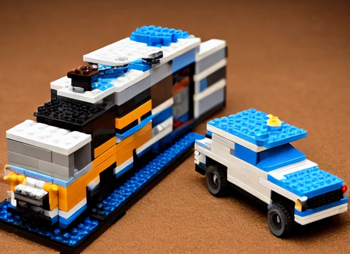 Image similar to product photo still of walter white winnebago lego playset, 8 k, 1 2 0 mm macro, f 1. 8, studio lighting, key light