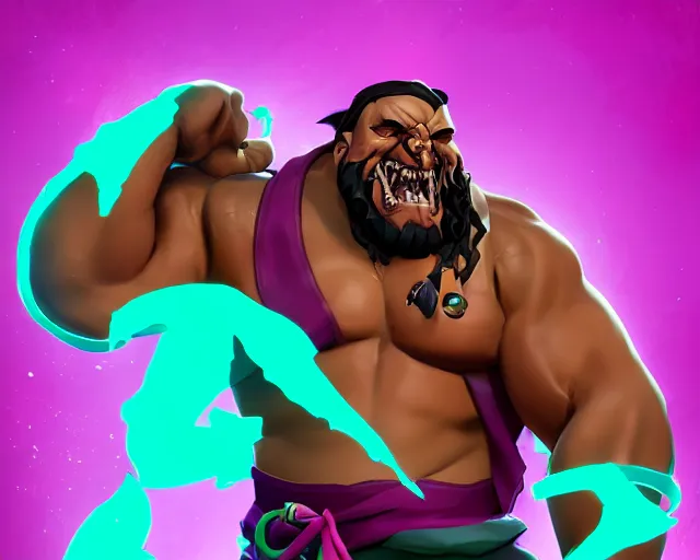 Image similar to sea of thieves character portrait concept art for a huge hulking muscular man wearing a bright pink outfit, cgsociety, trending on artstation, rare ltd,