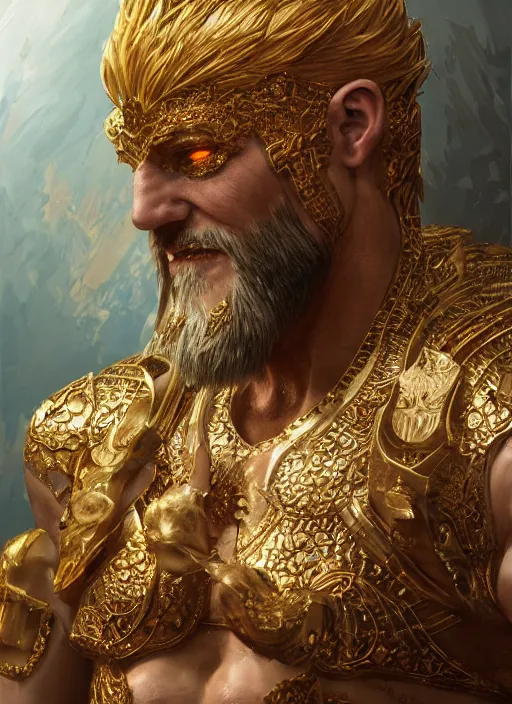 Image similar to gilgamesh, eternal, au naturel, hyper detailed, digital art, trending in artstation, cinematic lighting, studio quality, smooth render, unreal engine 5 rendered, octane rendered, art style by klimt and nixeu and ian sprigger and wlop and krenz cushart